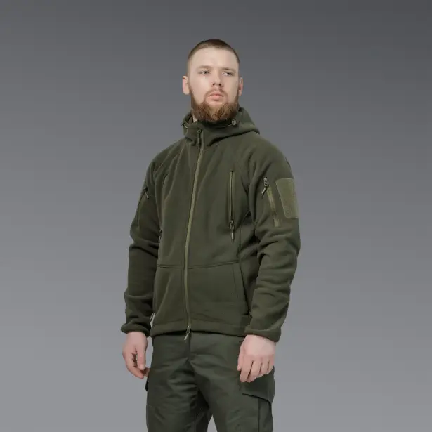 2 - Флісова тактична кофта з капюшоном. Олива. Polyester. Розмір S