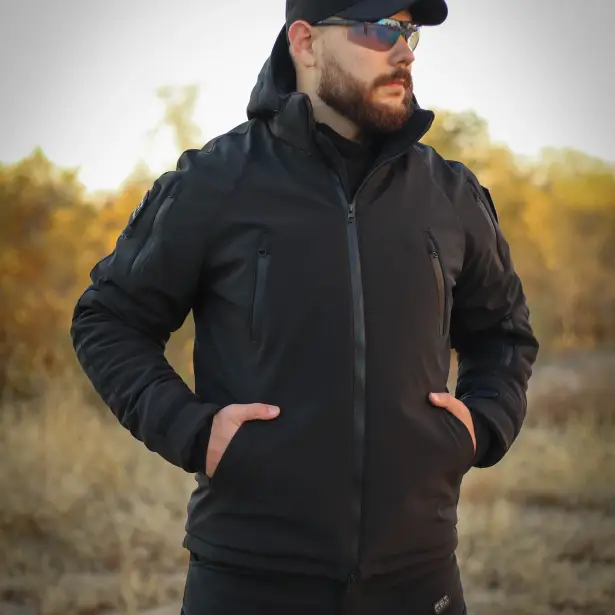 1 - Куртка тактична Softshell ХАНТЕР. Осінь-Весна Чорний. Розмір M (44-46)