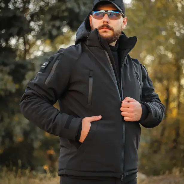 2 - Куртка тактична Softshell ХАНТЕР. Осінь-Весна Чорний. Розмір XL (52-54)