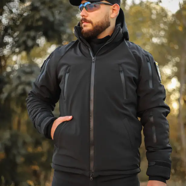 4 - Куртка тактична Softshell ХАНТЕР. Осінь-Весна Чорний. Розмір 3XL (60-62)