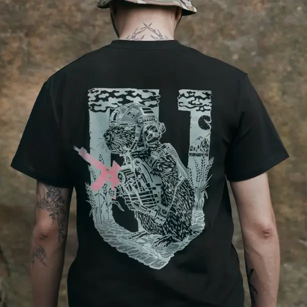 5 - Футболка Military Capybara. Хлопок/эластан. Черная. Размер XL