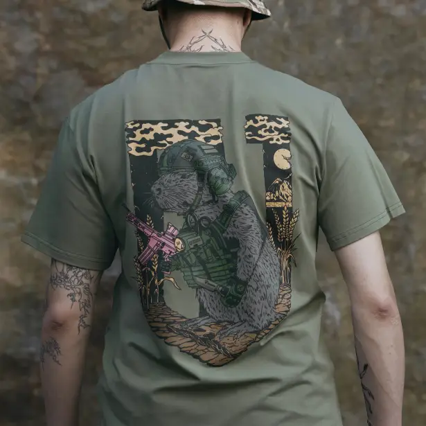 5 - Футболка Military Capybara. Бавовна/еластан. Олива. Розмір L
