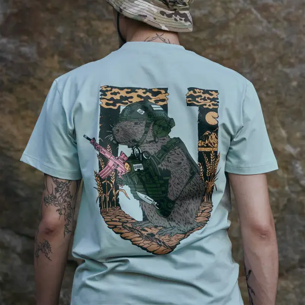 5 - Футболка Military Capybara. Бавовна/еластан. Сіра. Розмір XL