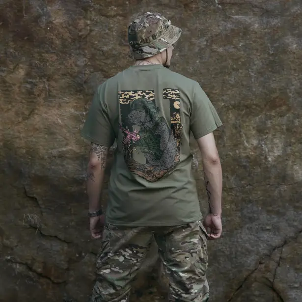4 - Футболка Military Capybara. Хлопок/эластан. Олива. Размер S