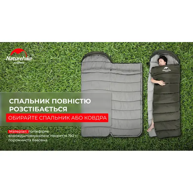 10 - Спальник з капюшоном правий (1°C) Naturehike U350 NH20MSD07. Зелений