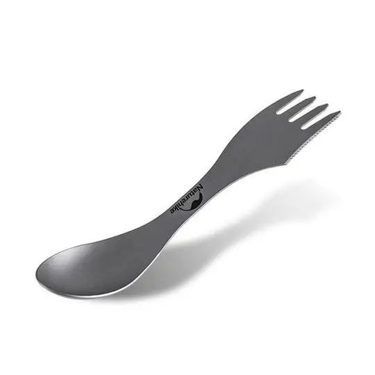 1 - Ложка-виделка-ніж титанова Naturehike Titanium NH19T012. Сірий