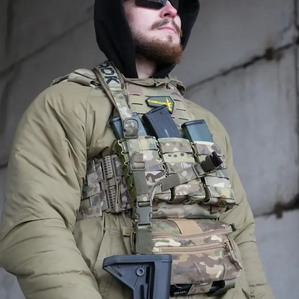 8 - Ремінь збройовий триточковий RAGNAROK з широким наплічником KRAKEN carbine. Мультикам