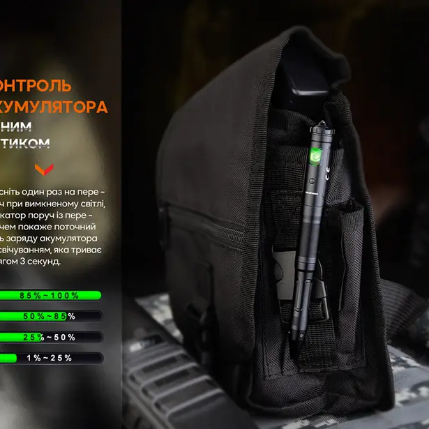 12 - Тактична ручка Fenix T6 з ліхтариком. Чорна
