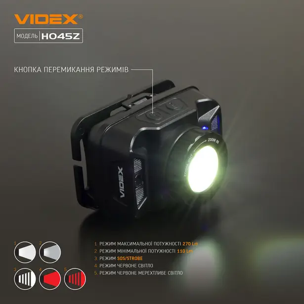 9 - Налобний світлодіодний ліхтар VIDEX 270Lm 5000K
