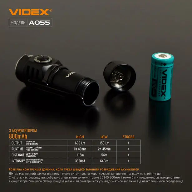 13 - Портативний світлодіодний ліхтарик VIDEX 600Lm 5700K