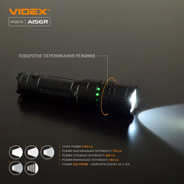 4 - Портативний світлодіодний ліхтарик VIDEX 1700Lm 6500K
