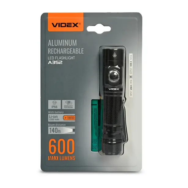 12 - Портативний світлодіодний ліхтарик VIDEX 600Lm 5000K