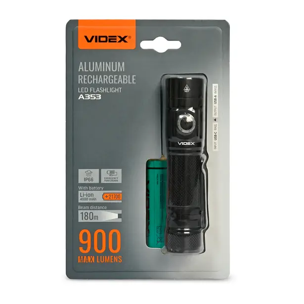 12 - Портативний світлодіодний ліхтарик VIDEX 900Lm 5000K