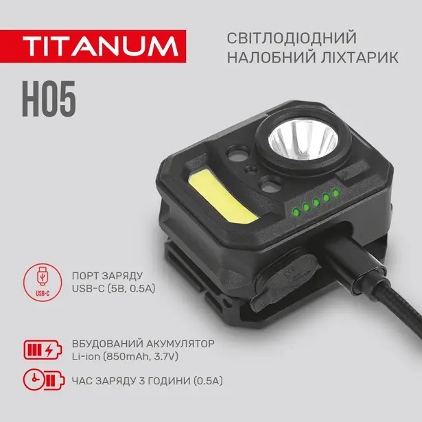 5 - Налобний світлодіодний ліхтар TITANUM 250Lm 6500K