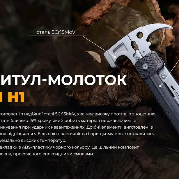 17 - Мультитул-молоток Roxon H1, чорний