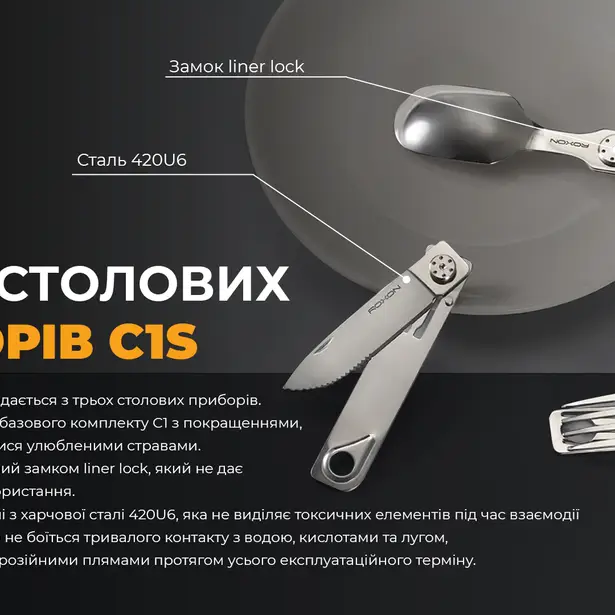 3 - Набір столових приборів Roxon C1S 3 in1 (ложка, виделка, ніж), нержавіюча сталь