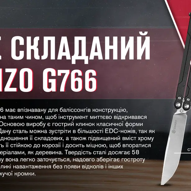 13 - Нiж метелик (балiсонг) Ganzo G766-BK, чорний