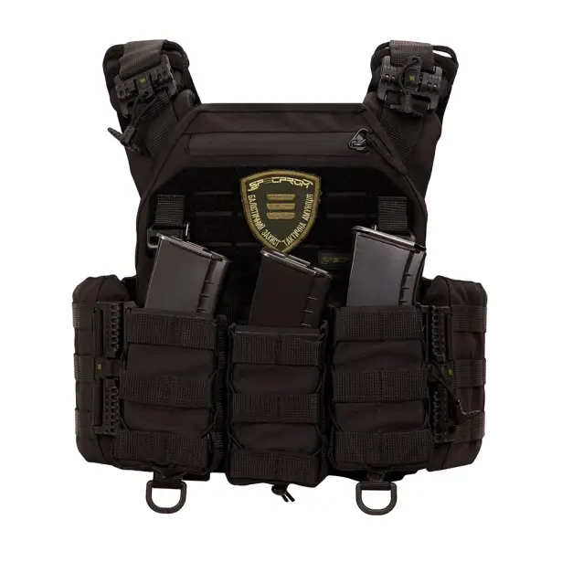 4 - Плитоноска Warmor Gen.3 Pro з системою швидкого скидання. (Комплект 3 підсумки) Molle. Колір Чорний