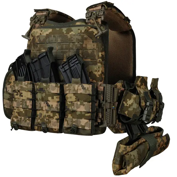 1 - Плитоноска Ares Gen.2. (Комплект 7 підсумків) з системою швидкого скидання. Molle. Колір Піксель
