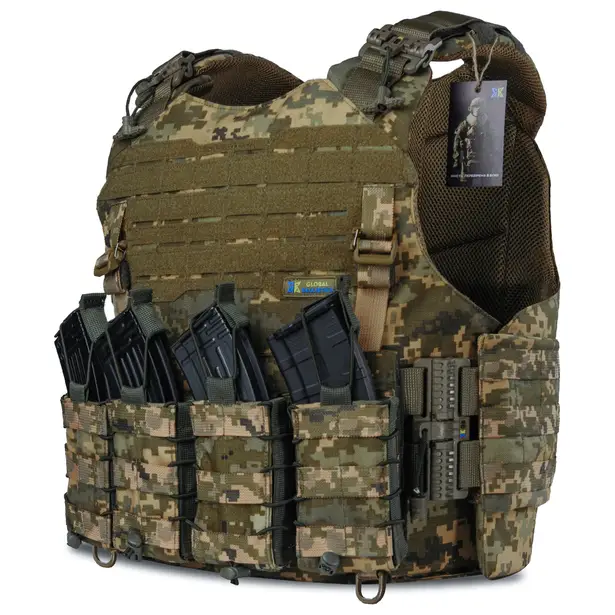 1 - Плитоноска Warmor Gen.4 (Комплект 4 підсумки) з системою швидкого скидання. Molle. Колір Пиксель