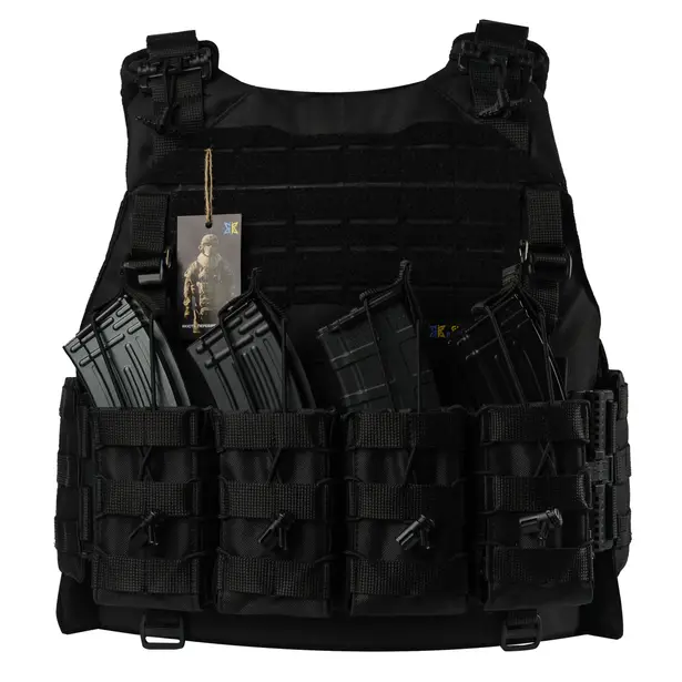 2 - Плитоноска Warmor Gen.4 (Комплект 4 підсумки) з системою швидкого скидання. Molle. Колір Чорна