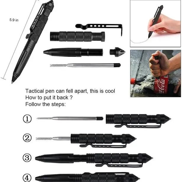 4 - Тактическая ручка со стеклобоем Laix B2 Tactical Pen из алюминия, Черный