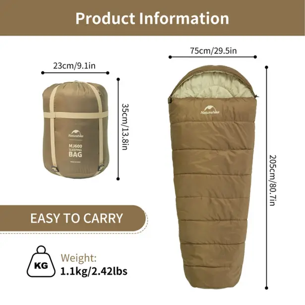 3 - Спальний мішок Naturehike MJ 600 CNK2300SD014. Коричневий