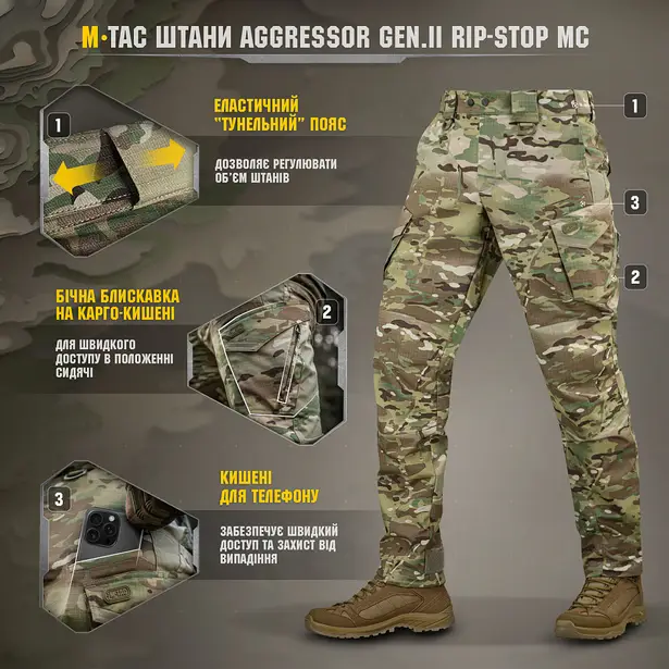 12 - Штани M-Tac Aggressor Gen.II ріп-стоп. Мультикам