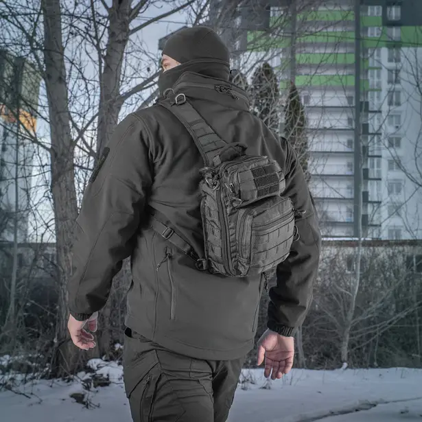 9 - Тактична сумка через плече M-Tac Urban Line City Hunter Hexagon. Чорний