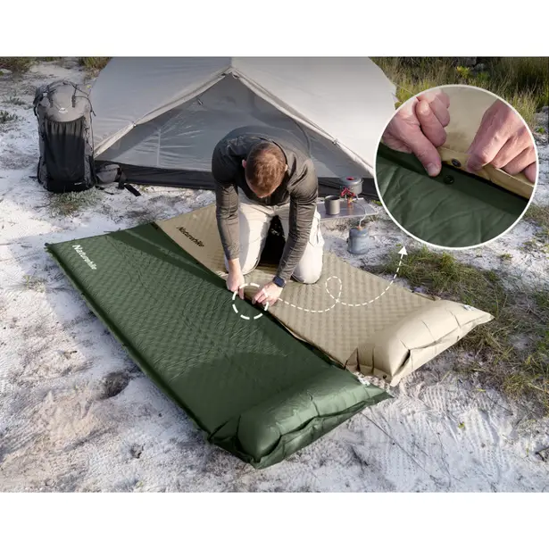 5 - Матрац самонадувний з подушкою Naturehike CNK2450WS020. Зелений