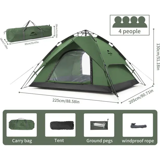 6 - Намет чотиримісний Naturehike NH21ZP008. Зелений
