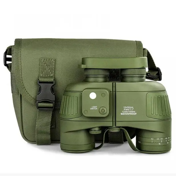 2 - Бинокль Waterproof army 10×50 с компасом и дальномерной сеткой. Олива