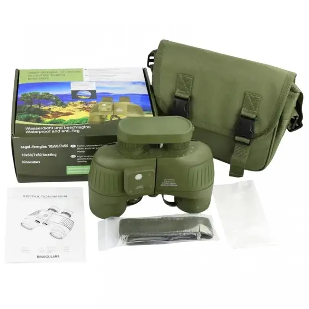 4 - Бинокль Waterproof army 10×50 с компасом и дальномерной сеткой. Олива