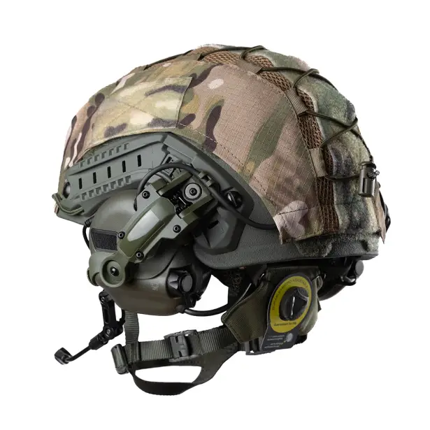 4 - Балістичний бронешолом FAST SPECPROM в кавері з навушниками Earmor M32 (X). Олива