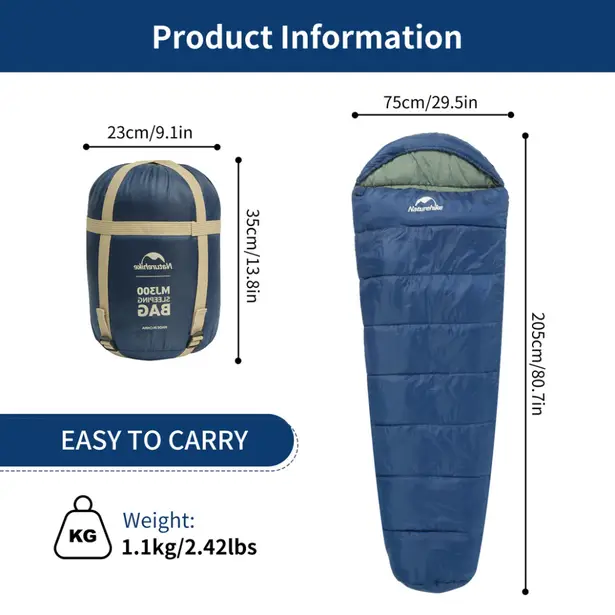 2 - Спальний мішок Naturehike MJ 300 CNK2300SD014. Синій