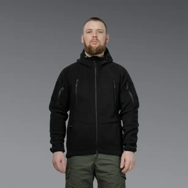 5 - Флісова тактична кофта з капюшоном. Чорна. Polyester. Розмір S