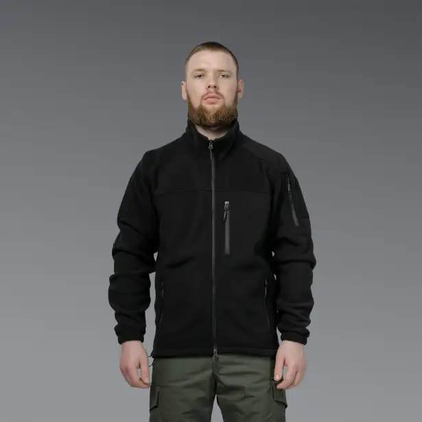7 - Флісова тактична кофта на блискавці. Чорна. Polyester. Розмір S