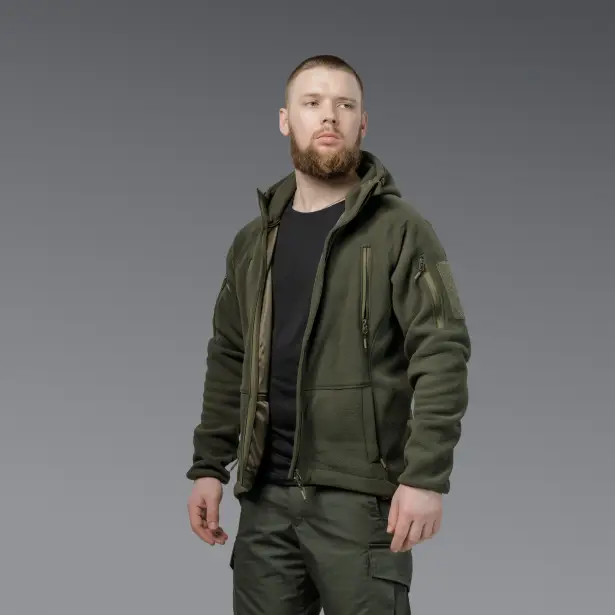5 - Флісова тактична кофта з капюшоном. Олива. Polyester. Розмір S