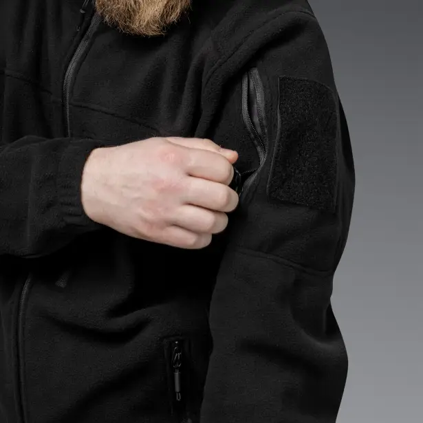 12 - Флісова тактична кофта на блискавці. Чорна. Polyester. Розмір S