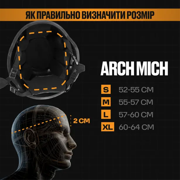 4 - Шолом кевларовий ARCH MICH. ТМ Combatant. Чорний. Розмір M