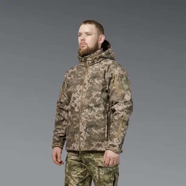 2 - Куртка тактична SoftShell APEX Shield Storm. Осінь-Весна Піксель. Розмір L