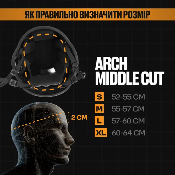 4 - Шолом кевларовий ARCH Middle Cut. ТМ Combatant. Чорний. Розмір XL