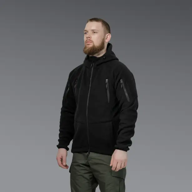 2 - Флісова тактична кофта з капюшоном. Чорна. Polyester. Розмір S