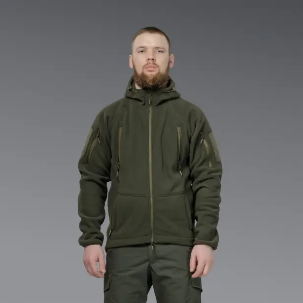 7 - Флісова тактична кофта з капюшоном. Олива. Polyester. Розмір S