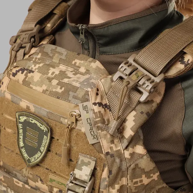 11 - Плитоноска жіноча Warmor gen.3 FL SPECPROM (for Ladies). Без підсумків. Зі швидким боковим та верхнім скиданням (без плит). Піксель
