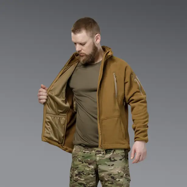 7 - Флісова тактична кофта з капюшоном. Койот. Polyester. Розмір S
