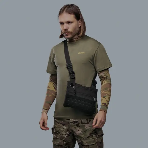 1 - Плечова однолямкова сумка. Збільшена. Cordura 1000D Чорна
