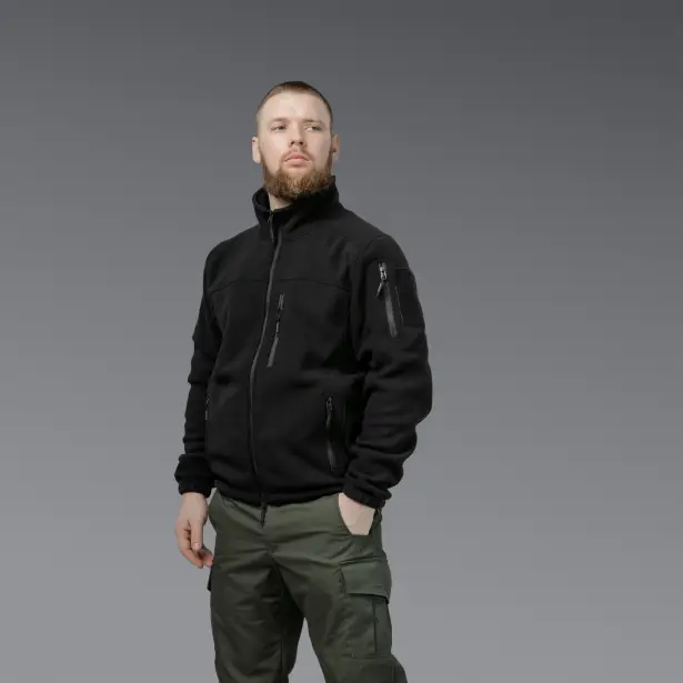 2 - Флісова тактична кофта на блискавці. Чорна. Polyester. Розмір S