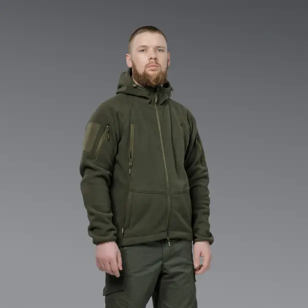 9 - Флісова тактична кофта з капюшоном. Олива. Polyester. Розмір S