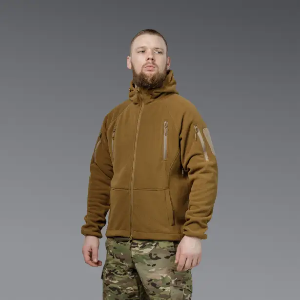 2 - Флісова тактична кофта з капюшоном. Койот. Polyester. Розмір S